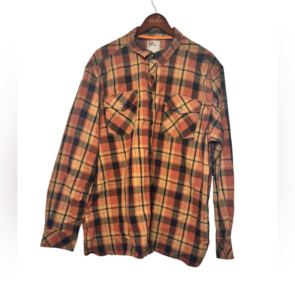 5.11 Tactical Men's Performance Plaid Flannel Shirt brown plaid pattern Size XXL